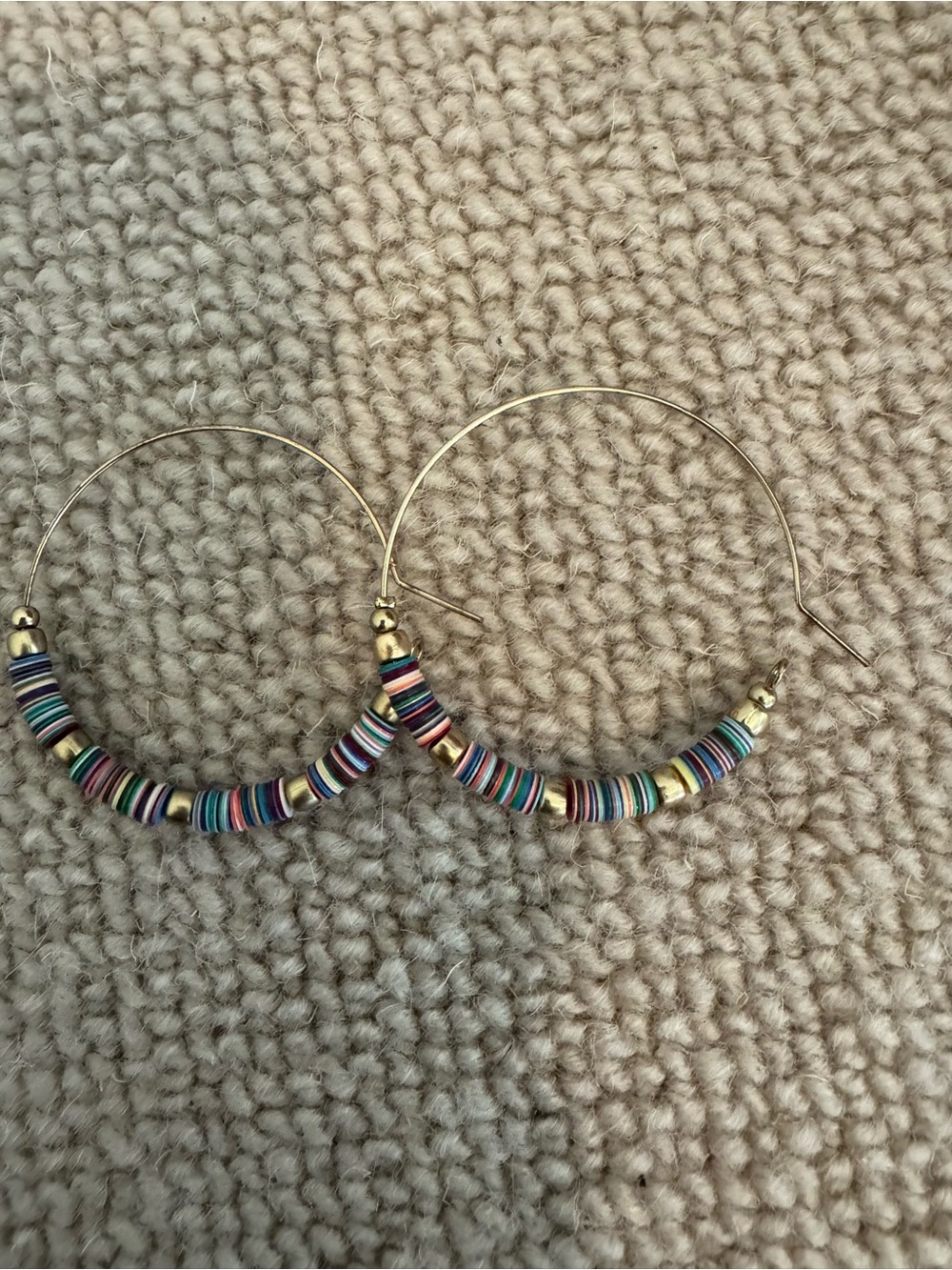 Gold Hoop Earrings with Multicolor Bead Accents